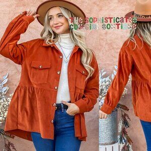 THE TAMMANY LADIES CORDUROY RUST COLORED  BABY‎ DOLL SHIRT JACKET